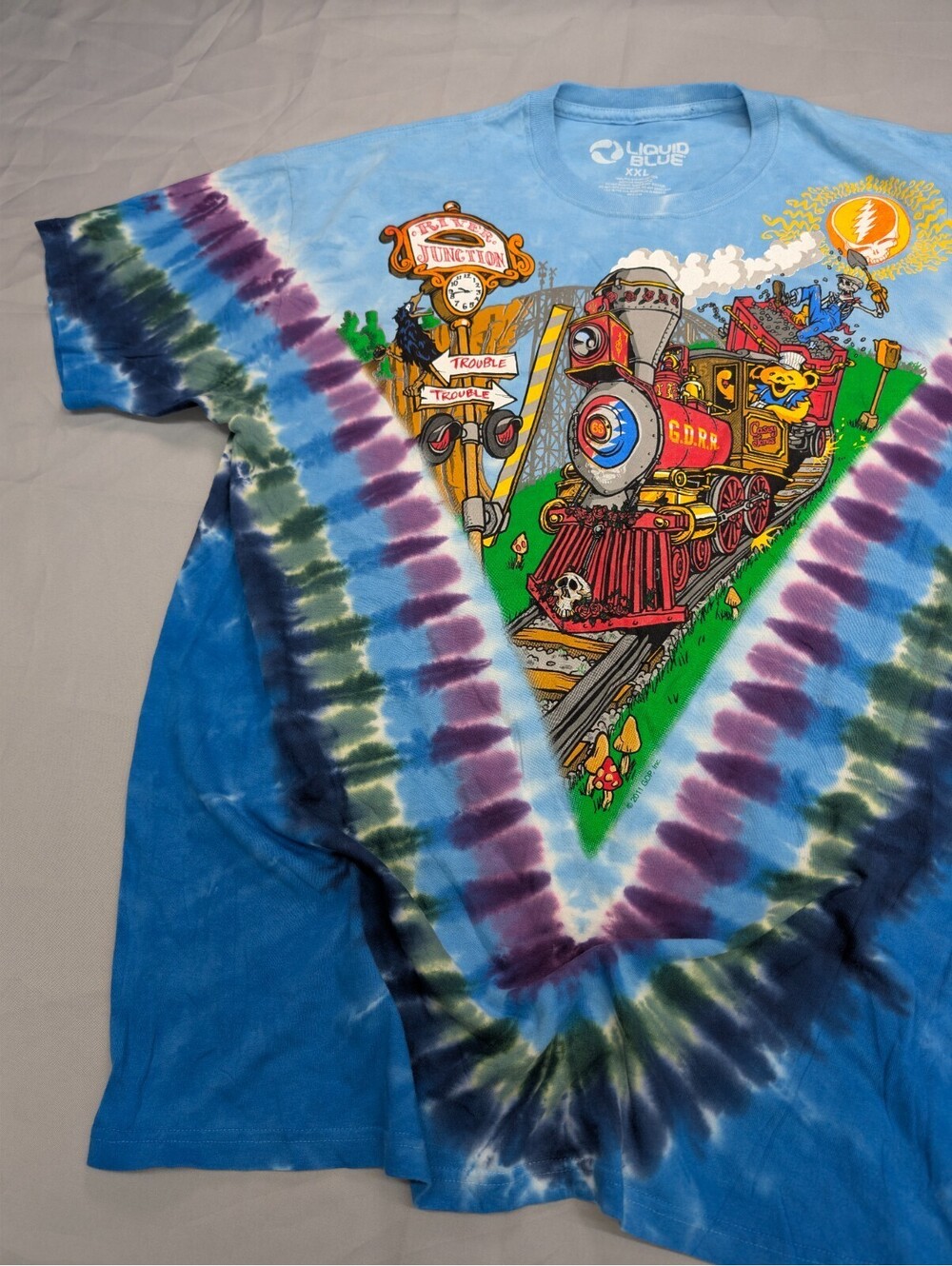 Grateful Dead Casey Jones Liquid Blue T-Shirt Tie Dye XXL